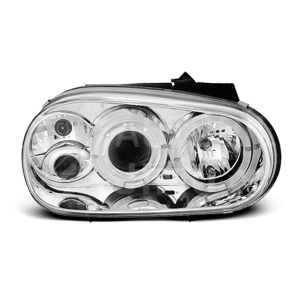 Přední světla, lampy Angel Eyes VW Golf IV 97-04 chromová, s mlhovkami