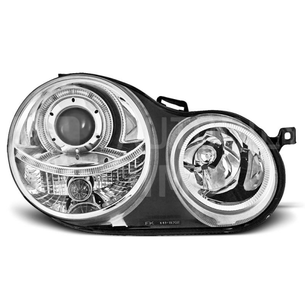 Přední světla, lampy Angel Eyes VW Polo 9N 01-05 chromové H7 Přední světla, lampy Angel Eyes VW Polo 9N 01-05 chromové H7