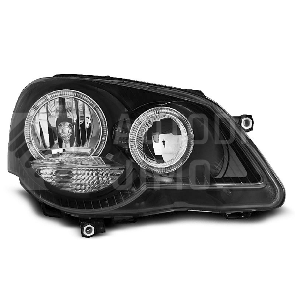 Přední světla, lampy Angel Eyes VW Polo 9N3 05-09 černá H7 Přední světla, lampy Angel Eyes VW Polo 9N3 05-09 černá H7