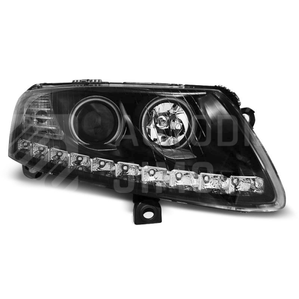 Přední světla, lampy Audi A6 C6 04-08 Day light + CCFL kroužky, černé Přední světla, lampy Audi A6 C6 04-08 Day light + CCFL kroužky, černé