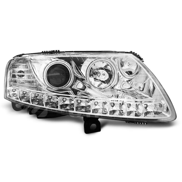 Přední světla, lampy Audi A6 C6 04-08 Day light + CCFL kroužky chromové Přední světla, lampy Audi A6 C6 04-08 Day light + CCFL kroužky chromové