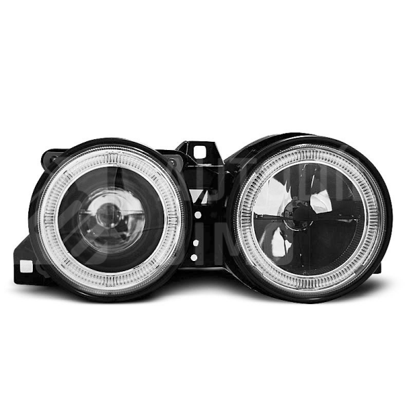 Přední světla, lampy BMW 3 E30, ANGEL EYES, černé, H1 Přední světla, lampy BMW 3 E30, ANGEL EYES, černé, H1