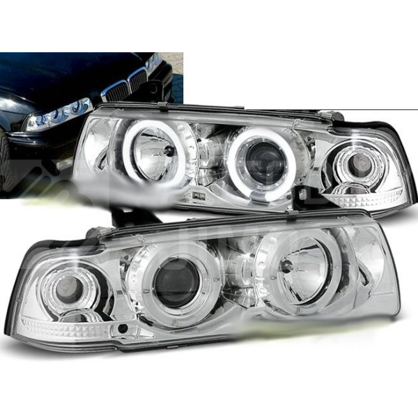 Přední světla, lampy BMW E36 Coupe/Cabrio, ANGEL EYES Chromová H1 Přední světla, lampy BMW E36 Coupe/Cabrio, ANGEL EYES Chromová H1