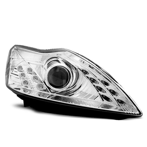 Přední světla, lampy Ford Focus 08-10 Day light, LED blinkr, chromová Přední světla, lampy Ford Focus 08-10 Day light, LED blinkr, chromová
