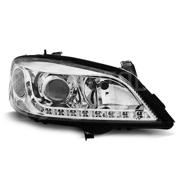 Přední světla, lampy Opel Astra G 98-08 Day light chromové H7
