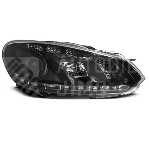 Přední světla, lampy s denním svícením, DRL VW Golf VI 08-13 černé H7/H1 Přední světla, lampy s denním svícením, DRL VW Golf VI 08-13 černé H7/H1