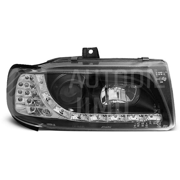 Přední světla, lampy Seat Cordoba, Ibiza, VW Polo Classic 93-99 Day light, černé, LED blinkr Přední světla, lampy Seat Cordoba, Ibiza, VW Polo Classic 93-99 Day light, černé, LED blinkr