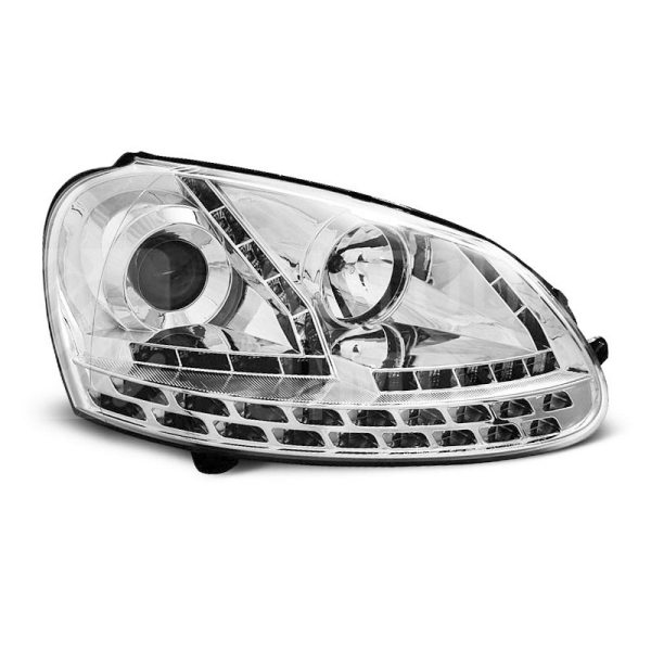 Přední světla, lampy VW Golf V 03-08 Day light, LED blinkr, chromová Přední světla, lampy VW Golf V 03-08 Day light, LED blinkr, chromová