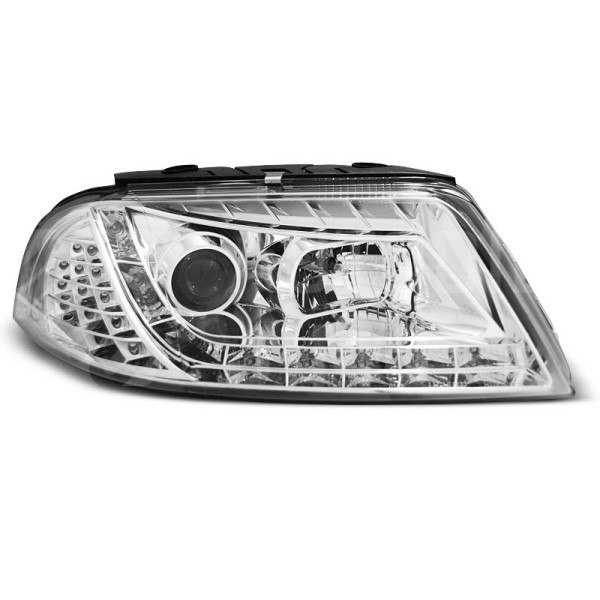 Přední světla, lampy VW Passat B5.5 3BG 00-05 Day light, LED blinkr, chromová Přední světla, lampy VW Passat B5.5 3BG 00-05 Day light, LED blinkr, chromová