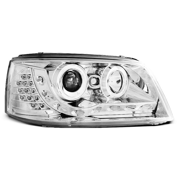 Přední světla, lampy VW T5 Transporter, Multivan Day light, LED blinkr, chromové