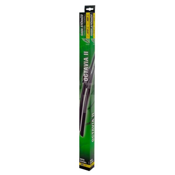 Stěrače Škoda Octavia II, Audi A3 8P, VW Golf V FLAT SET 610+480mm GREEN 