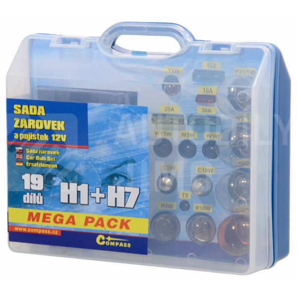 Žárovky 12V servisní box MEGA  H1+H7+pojistky