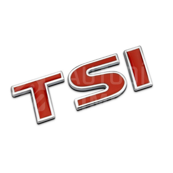 Znak, logo, emblém, nápis Škoda, VW TSI 3D červený - samolepící  Znak, logo, emblém, nápis Škoda, VW TSI 3D červený - samolepící
