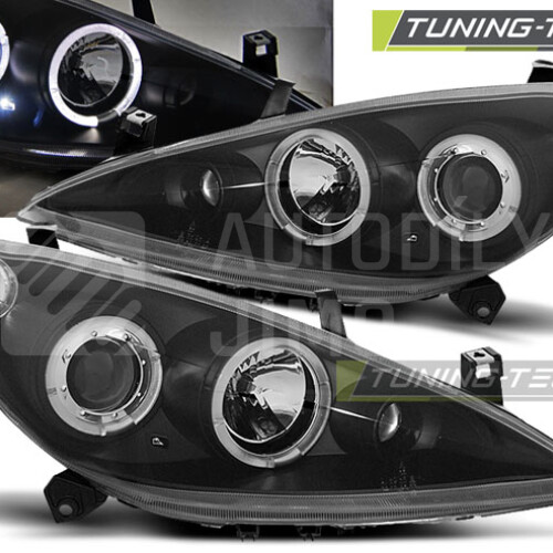 Přední světla, lampy Angel Eyes Peugeot 307 01-05 černé, s mlhovkami.jpg