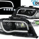 Přední světla Audi A6 01-04 LED TUBE light, s denním svícením DRL černá