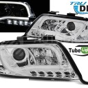 Přední světla Audi A6 01-04 LED TUBE light, s denním svícením DRL chromová