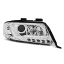 Přední světla Audi A6 01-04 LED TUBE light, s denním svícením DRL chromová