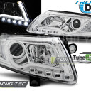 Přední světla Audi A6 C6 LED TUBE light, DRL, chromové