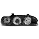 Přední světla, lampy Angel Eyes BMW 5 E39 95-03, černé H1/H1, manuální naklápění