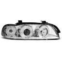 Přední světla, lampy Angel Eyes BMW 5 E39 95-03, chromové H1/H1, manuální naklápění