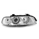 Přední světla, lampy Angel Eyes BMW 5 E39 95-03, chromové H7/H7