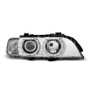 Přední světla, lampy Angel Eyes BMW 5 E39 95-03, chromové  H7