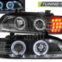 Přední světla, lampy Angel Eyes BMW 5 E39 95-03, LED BLINKR, černé H1/H1