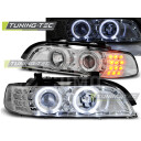 Přední světla, lampy Angel Eyes BMW 5 E39 95-03, LED BLINKR, chromové H1/H1