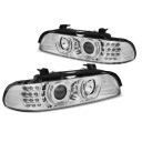 Přední světla, lampy Angel Eyes BMW 5 E39 95-03, LED BLINKR, chromové H1/H1