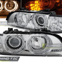 Přední světla, lampy Angel Eyes BMW 5 E39 95-03, LED BLINKR, chromové H7/H7