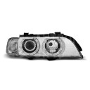 Přední světla, lampy Angel Eyes BMW 5 E39 95-03, XENON, chromové D2S/H7