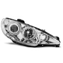 Přední světla, lampy Angel Eyes Peugeot 206 02- chromové  H7