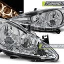 Přední světla, lampy Angel Eyes Peugeot 307 01-05 chromové, s mlhovkami H7