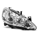 Přední světla, lampy Angel Eyes Peugeot 307 01-05 chromové, s mlhovkami H7