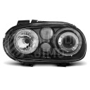 Přední světla, lampy Angel Eyes VW Golf IV 97-04 černá, s mlhovkami, H7