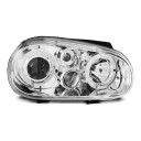 Přední světla, lampy Angel Eyes VW Golf IV 97-04 chromová, s mlhovkami, H1