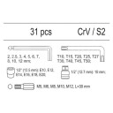 Vložka do zásuvky - sada imbus, torx, bity 31 ks