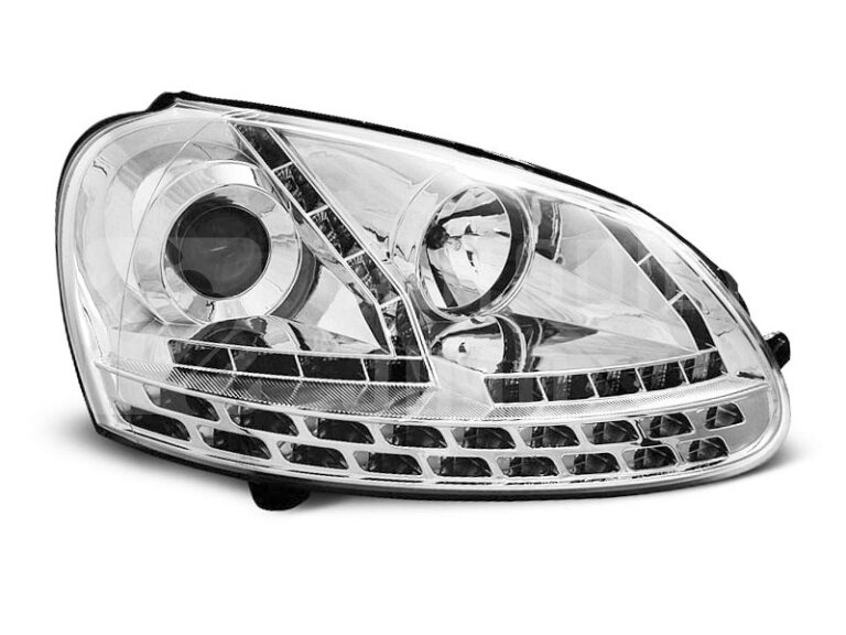 Přední světla, lampy VW Golf V 03-08 Day light, LED blinkr, chromová