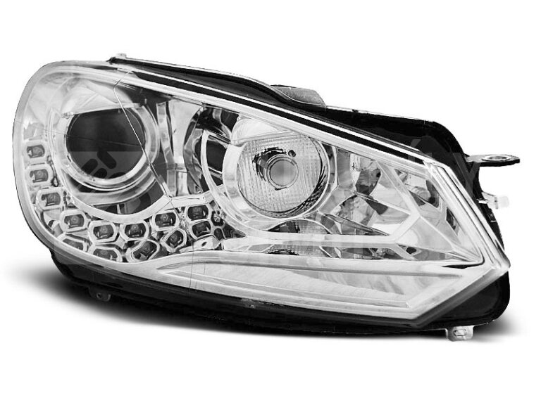 Přední světla, lampy s denním svícením, DRL VW Golf VI 08-13 chromové